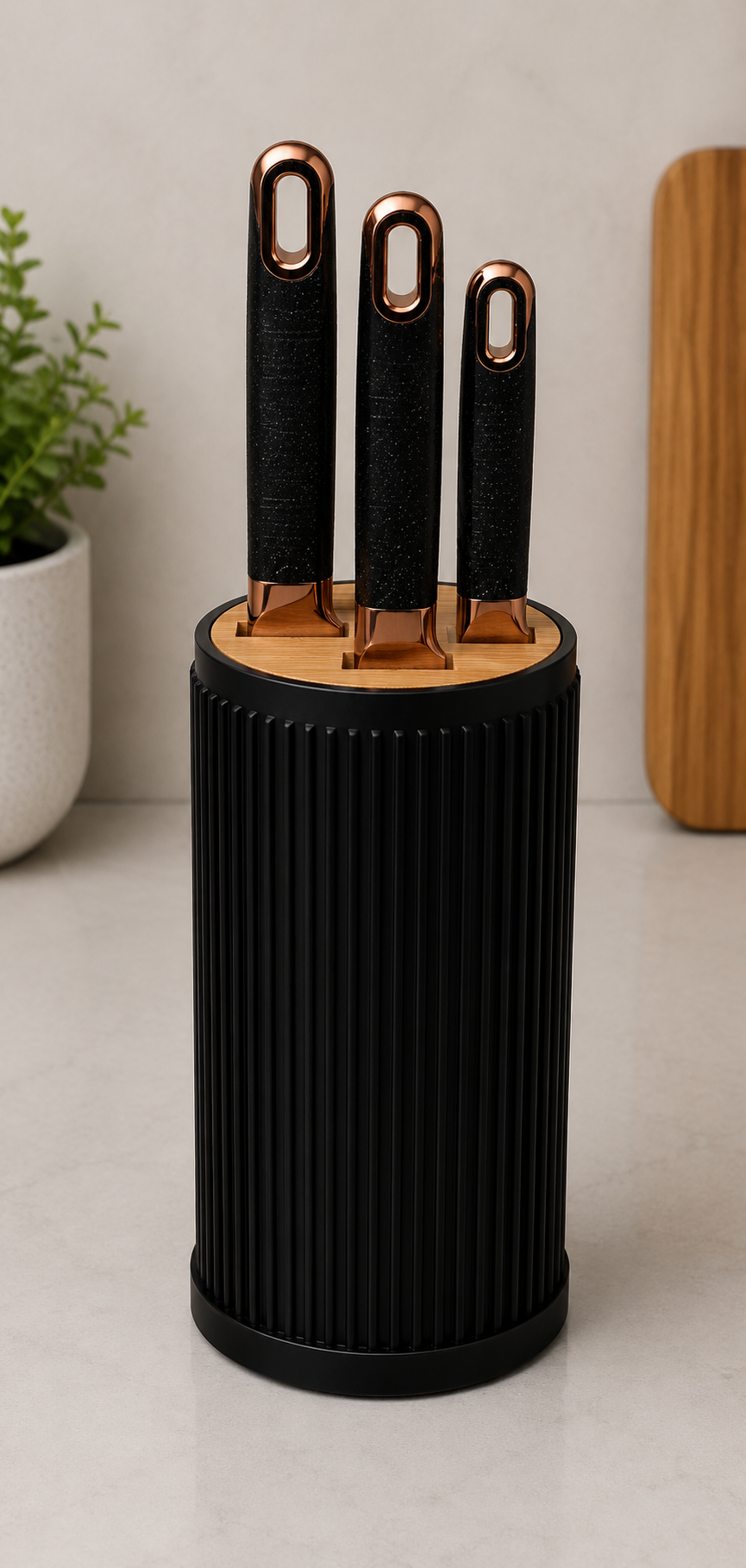 5-PIECE PREMIUM KITCHEN KNIFE SET WITH CYLINDRICAL STORAGE BLOCK