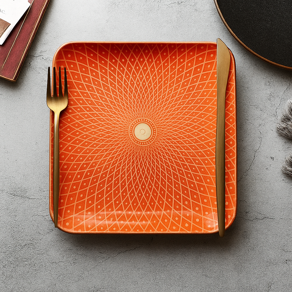 DANNY HOME ORANGE SQUARE CERAMIC PLATE - 80FP