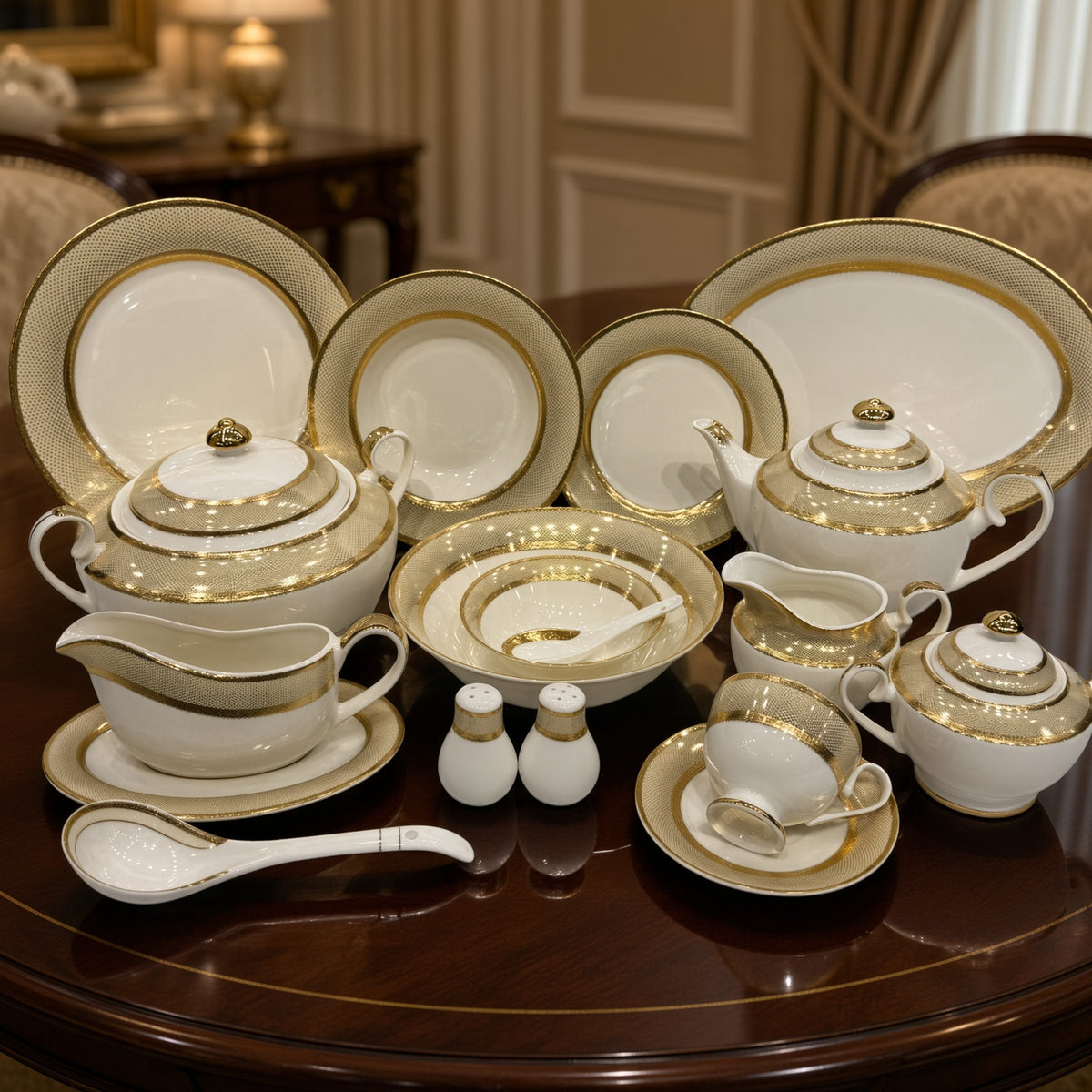 Yamasen Japan Inspired Gold Border Gold Plated Porcelain Dinner Set