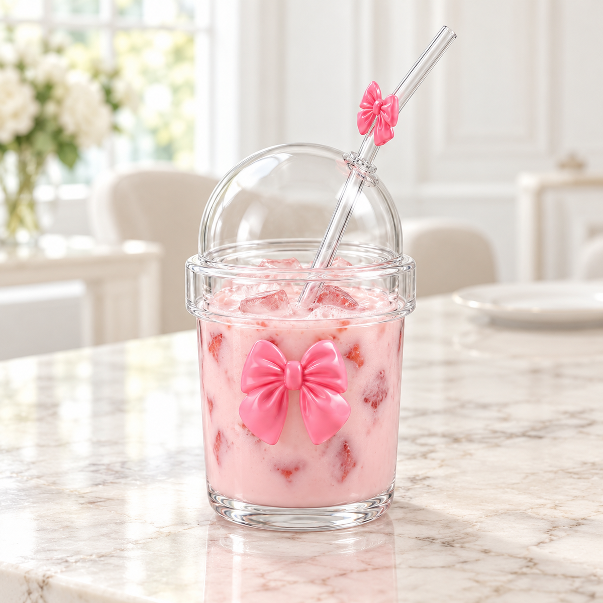 Glasslux Pookie Bow Straw Mug - Pink / 400 ml