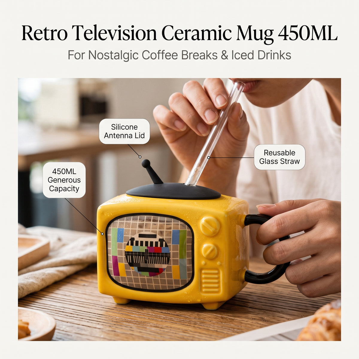 Retro Television Ceramic Mug 450ML - Yellow