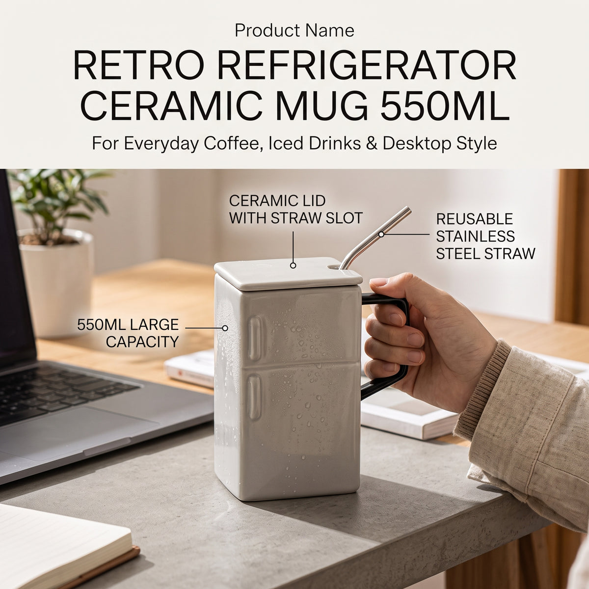 Retro Refrigerator Ceramic Mug 550ML - Gray
