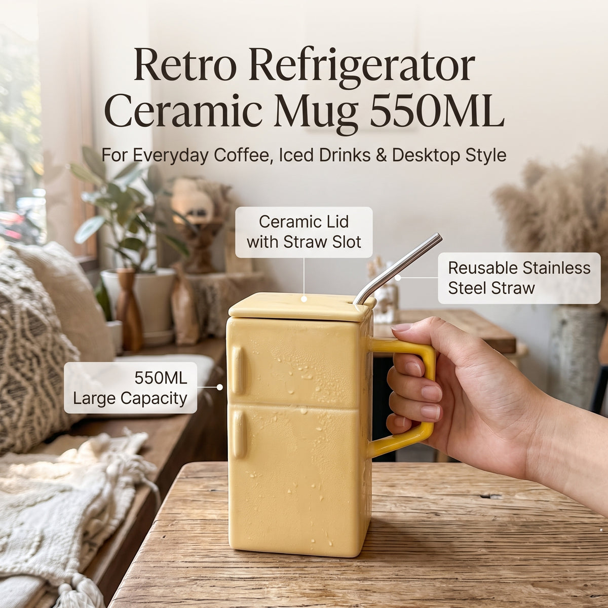 Retro Refrigerator Ceramic Mug 550ML - Yellow