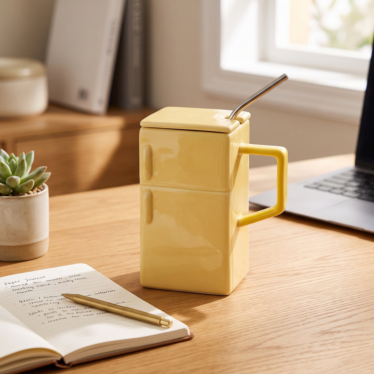 Retro Refrigerator Ceramic Mug 550ML - Yellow