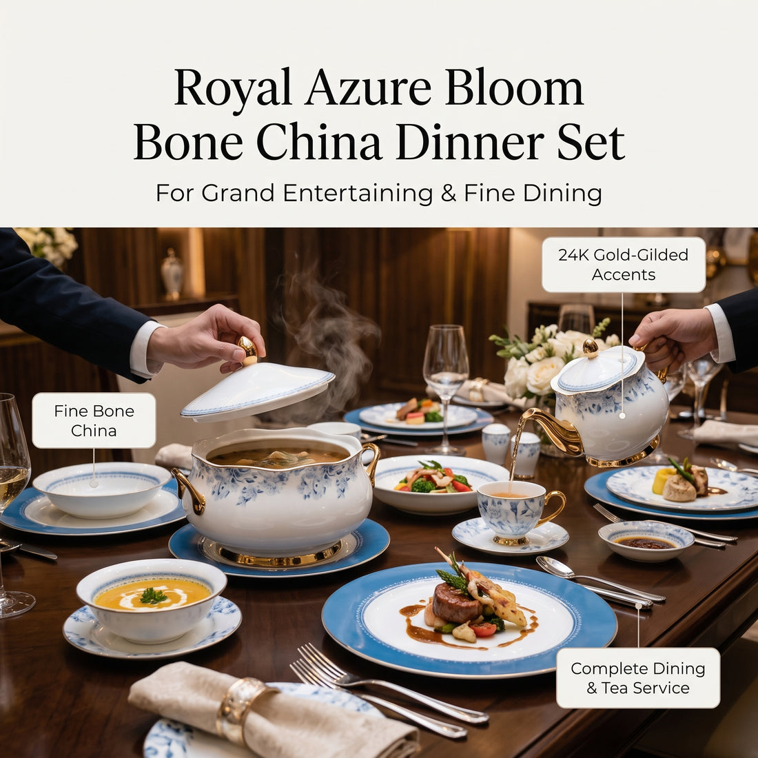 Johnson Bros Inspired Royal Blue Azure Bone China Dinner Set