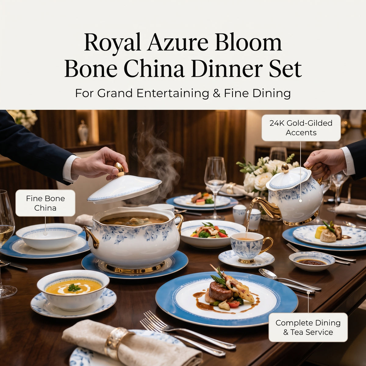 Johnson Bros Inspired Royal Blue Azure Bone China Dinner Set