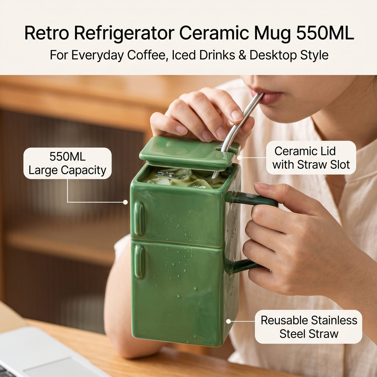 Retro Refrigerator Ceramic Mug 550ML - Green