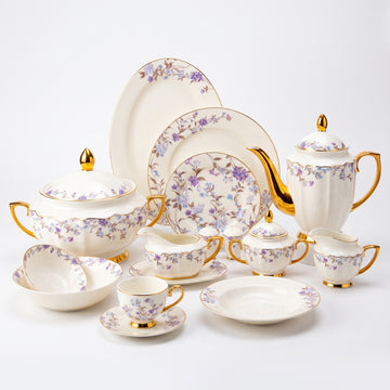 Johnson Bros Inspired Purple Floral Patterns Bone China Dinner Set