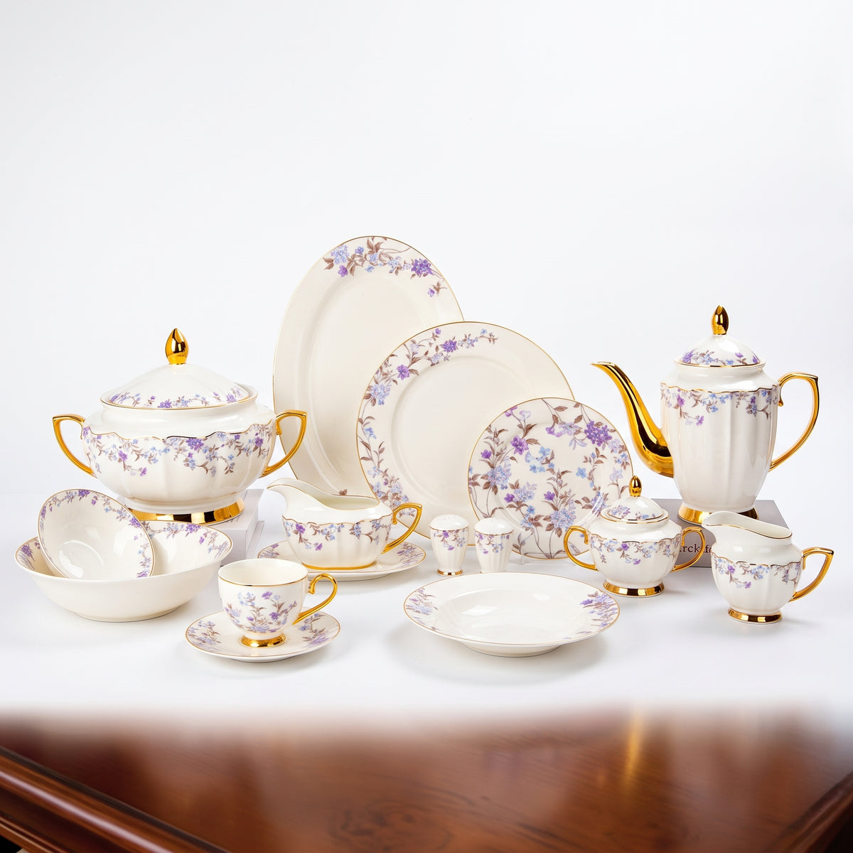 Johnson Bros Inspired Purple Floral Patterns Bone China Dinner Set