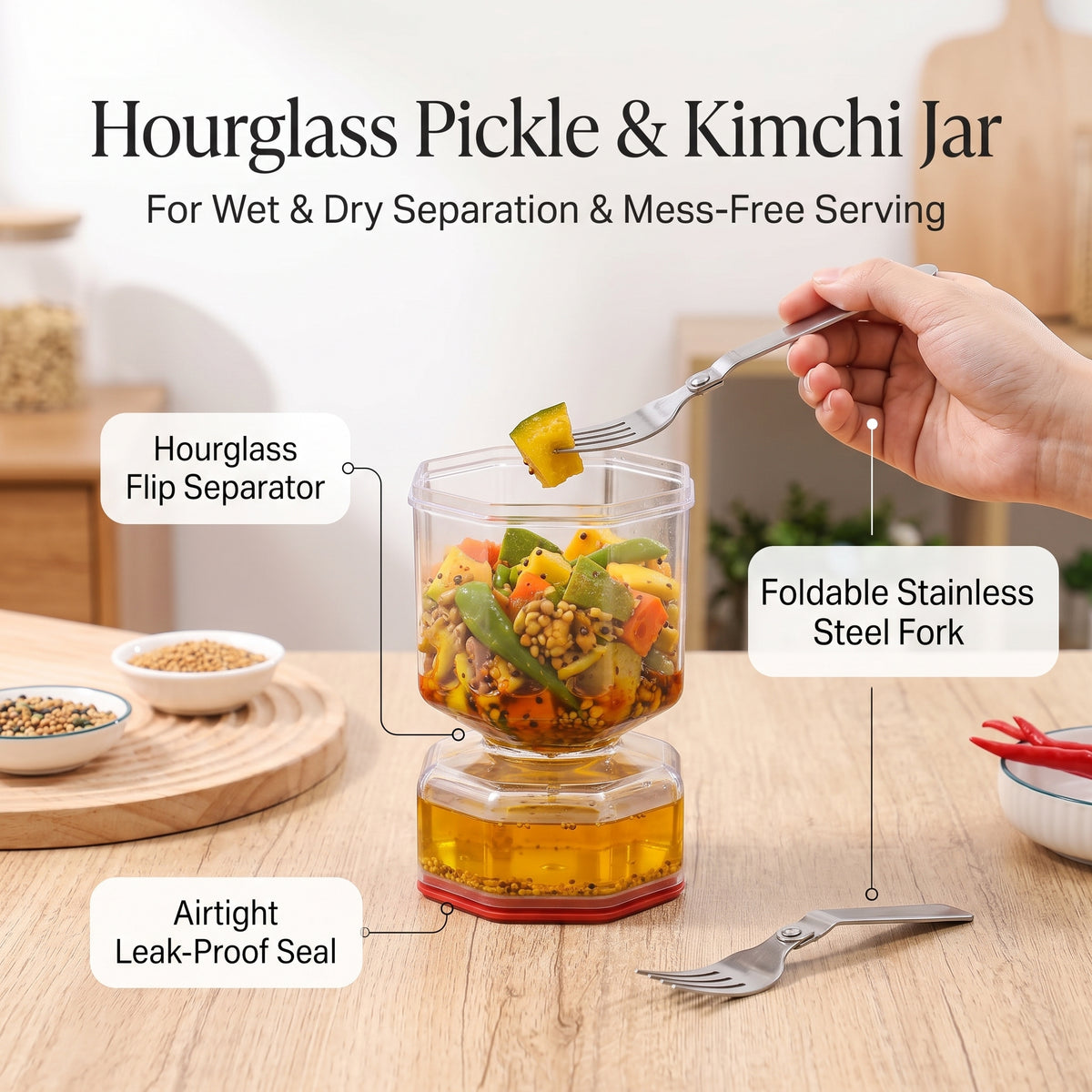 Hourglass Pickle & Kimchi Jar with Strainer Separator
