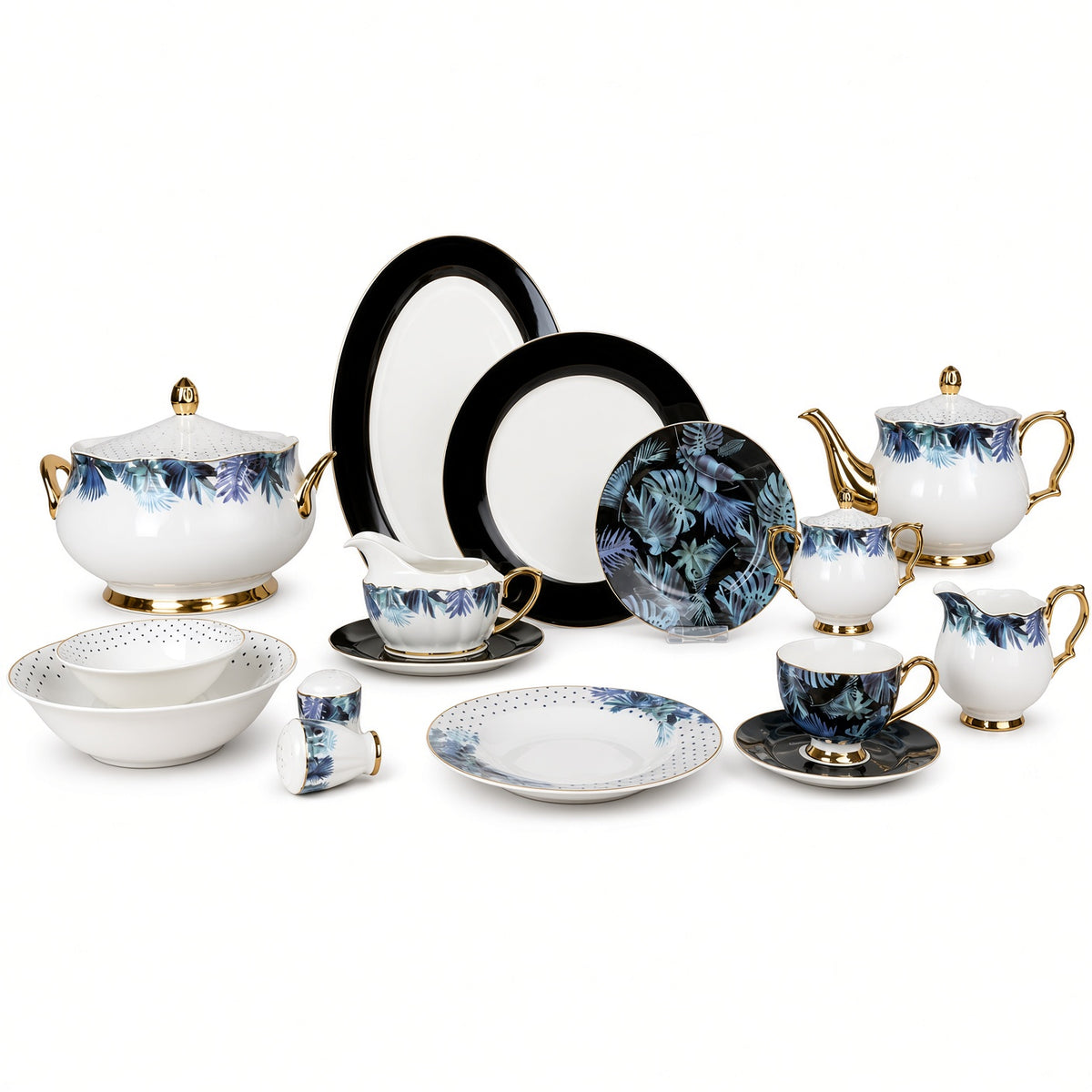 Johnson Bros Inspired Tropical Leaf Patterns Bone China Dinner Set