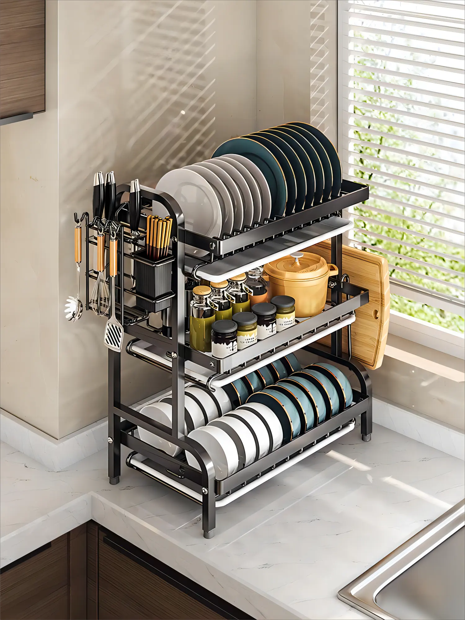 MULTI TIERS KITCHEN DISH ORGANIZER RACKS