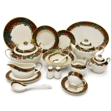 Yamasen Japan Inspired Ornate Red Gold Plated Porcelain Dinner Set