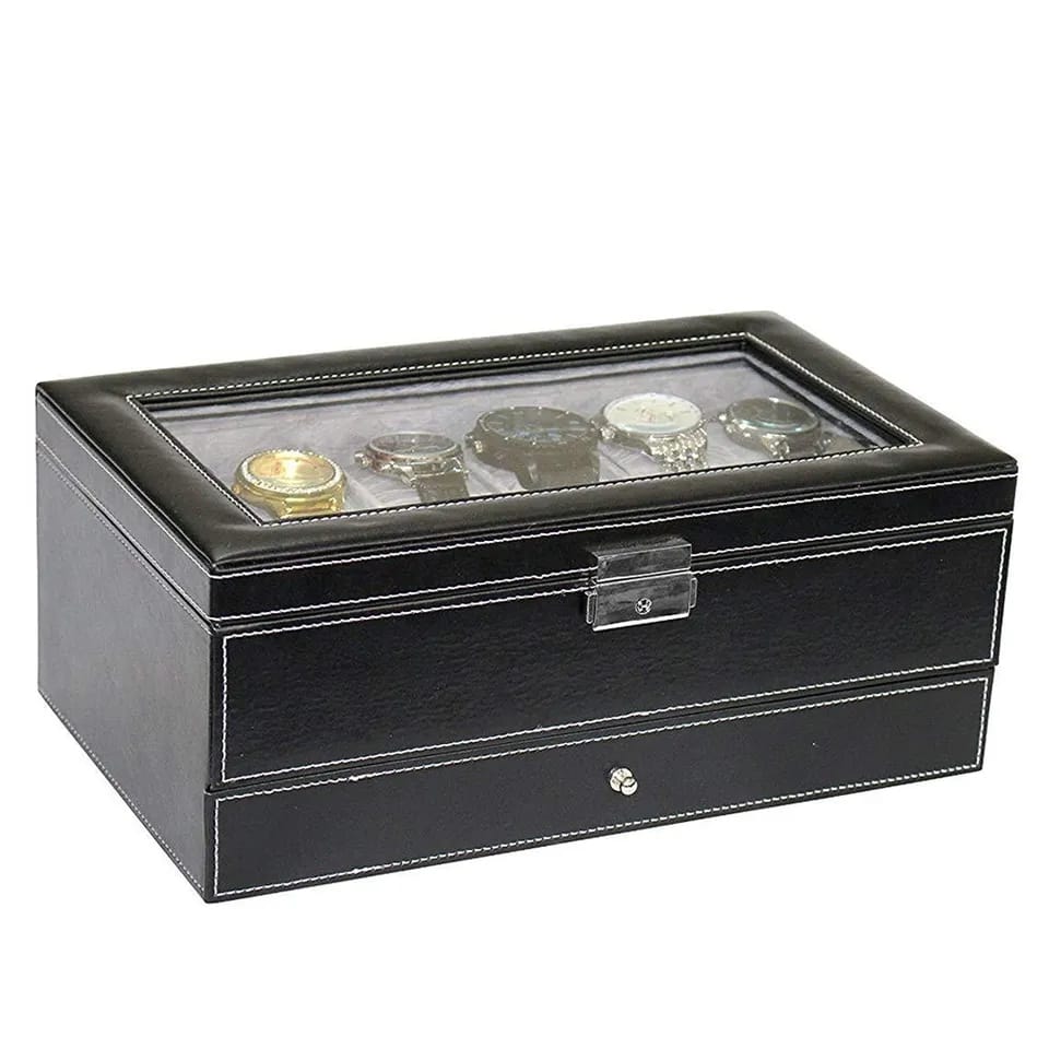 12X SLOTS DOUBLE LAYERS LEATHER WATCH STORAGE BOX