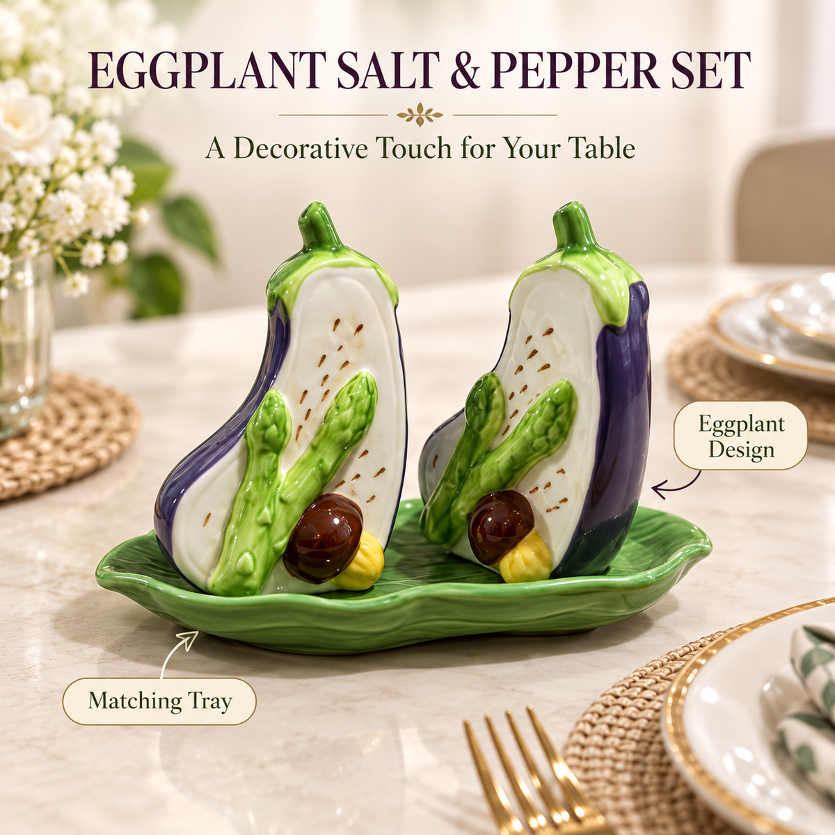 Kitchlux Ceramic Salt and Pepper Shakers - Eggplant