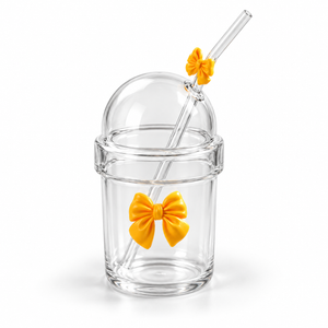 Glasslux Pookie Bow Dome Cup With Straw - Yellow / 400 ml