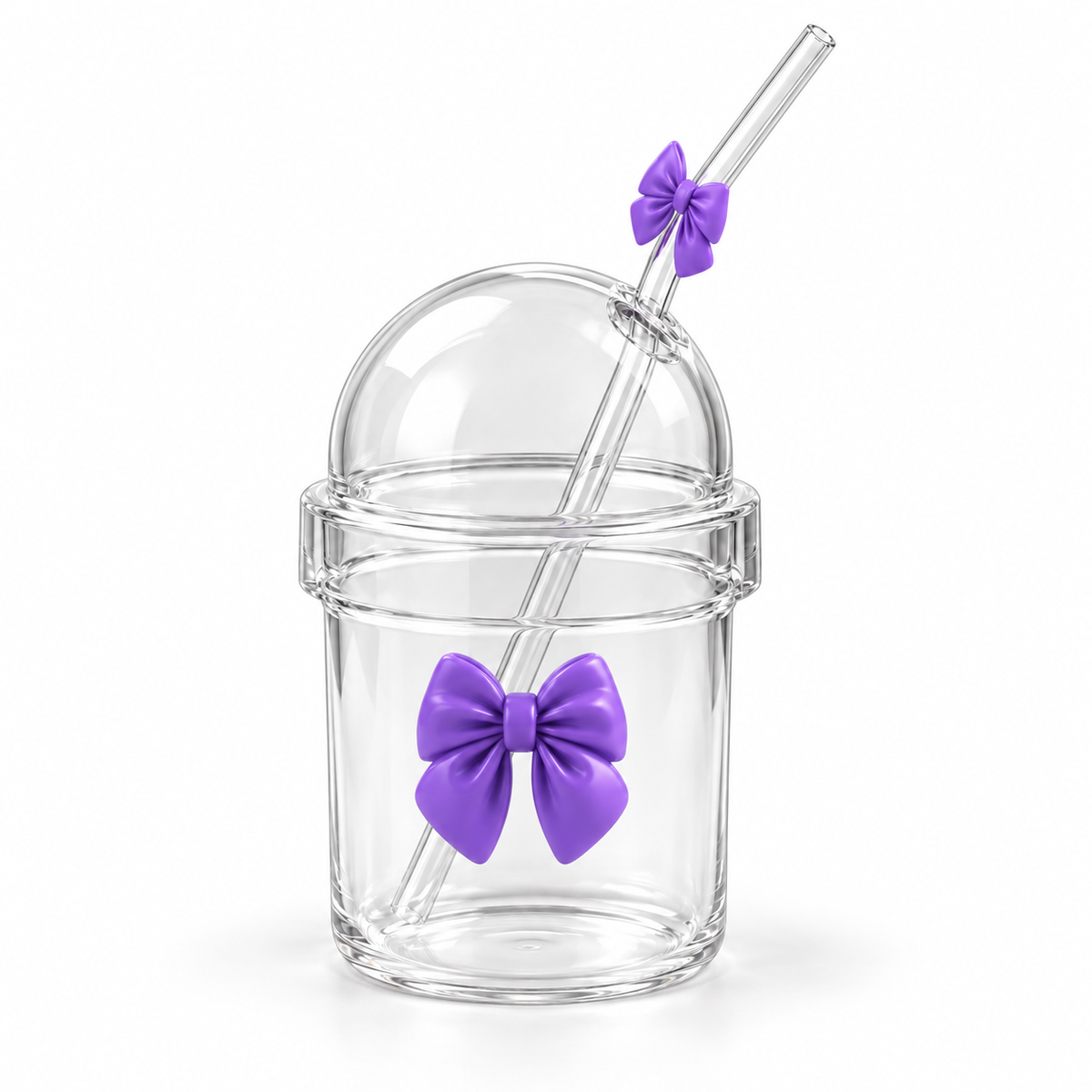 Glasslux Pookie Bow Dome Cup With Straw - Purple / 400 ml