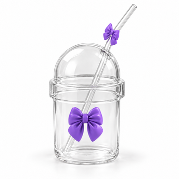Glasslux Pookie Bow Dome Cup With Straw - Purple / 400 ml