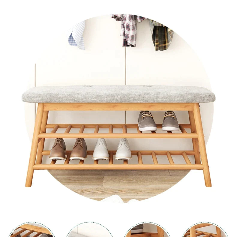 WOODEN SHOE RACK WITH IRONING STAND