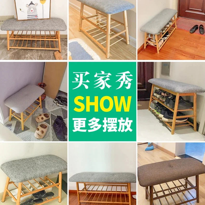 WOODEN SHOE RACK WITH IRONING STAND