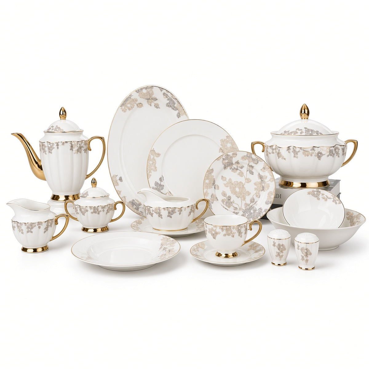 Johnson Bros Inspired Delicate Gold Floral Bone China Dinner Set