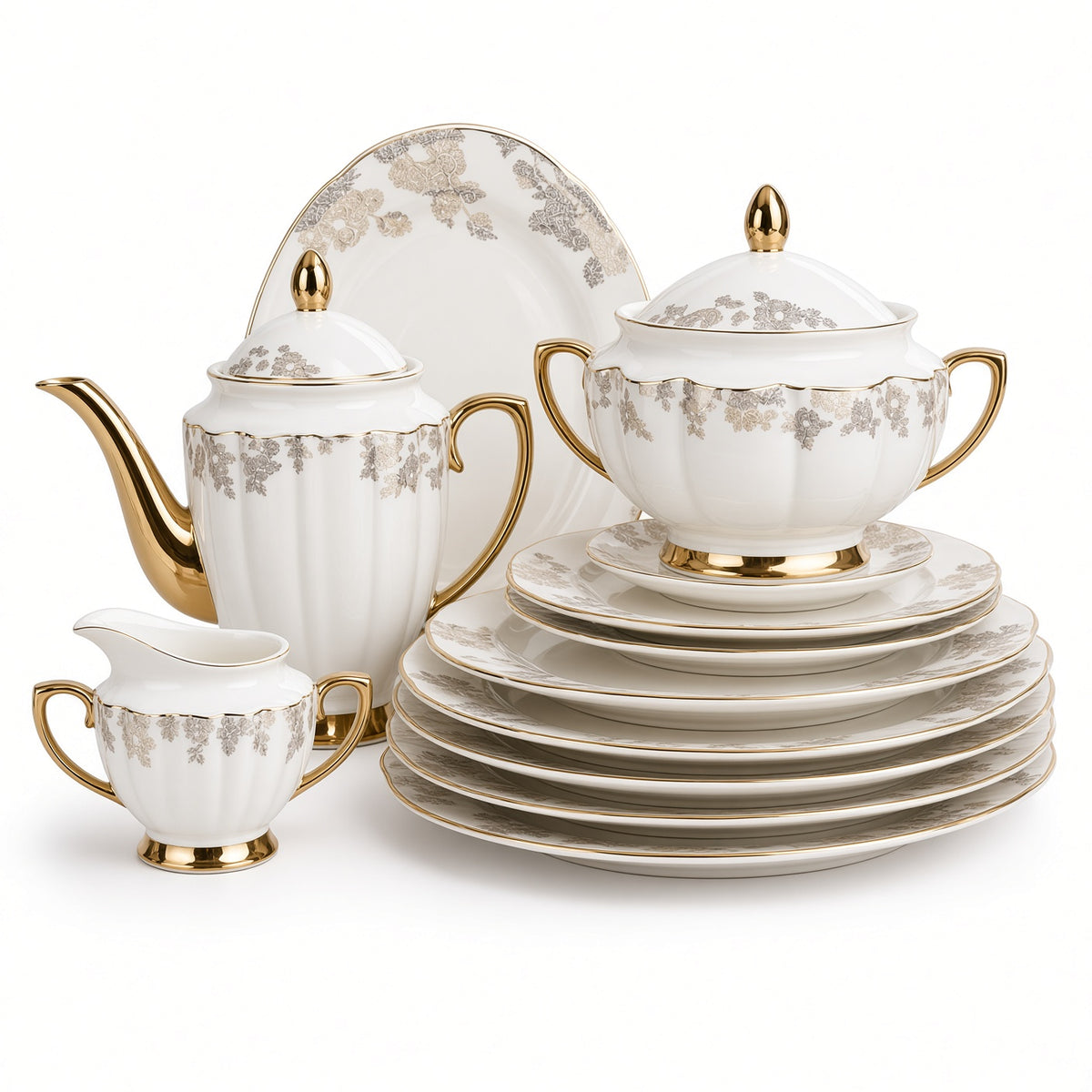 Johnson Bros Inspired Delicate Gold Floral Bone China Dinner Set