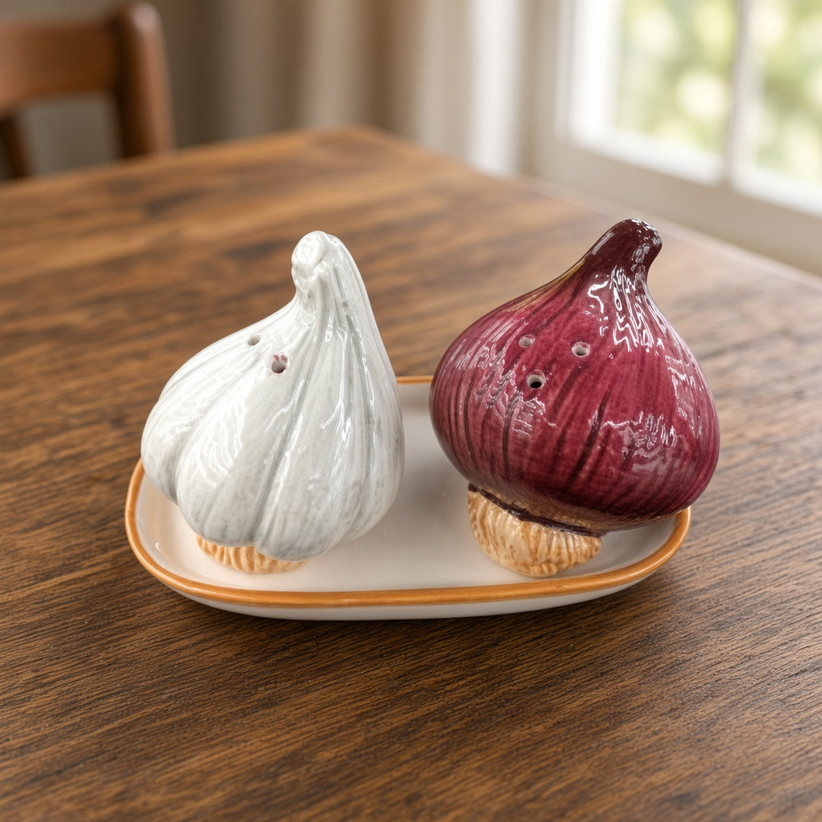 Kitchlux Ceramic Salt and Pepper Shakers - Garlic & Onion