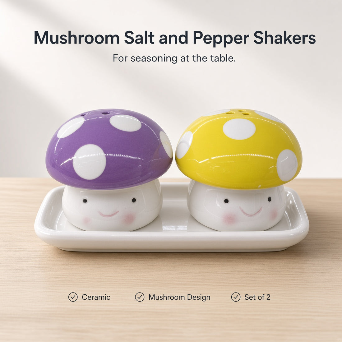 Kitchlux Ceramic Salt and Pepper Shakers - Mushrooms