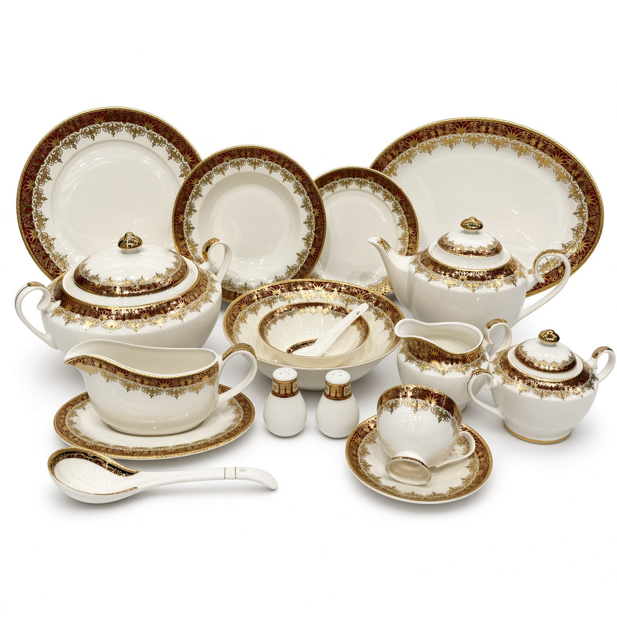 Yamasen Japan Inspired Red Ornate Gold Plated Porcelain Dinner Set