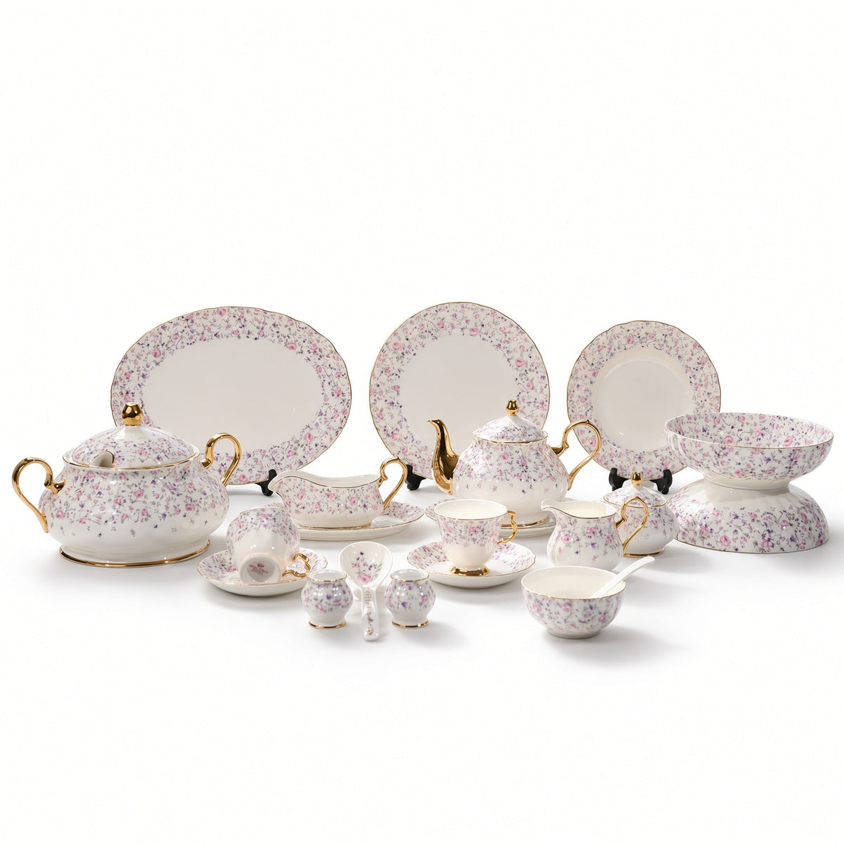 Royal Albert Inspired Pink Floral Patterns 75 Pieces 8 Persons Serving Dinner Set