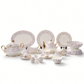 Royal Albert Inspired Pink Floral Patterns 75 Pieces 8 Persons Serving Dinner Set