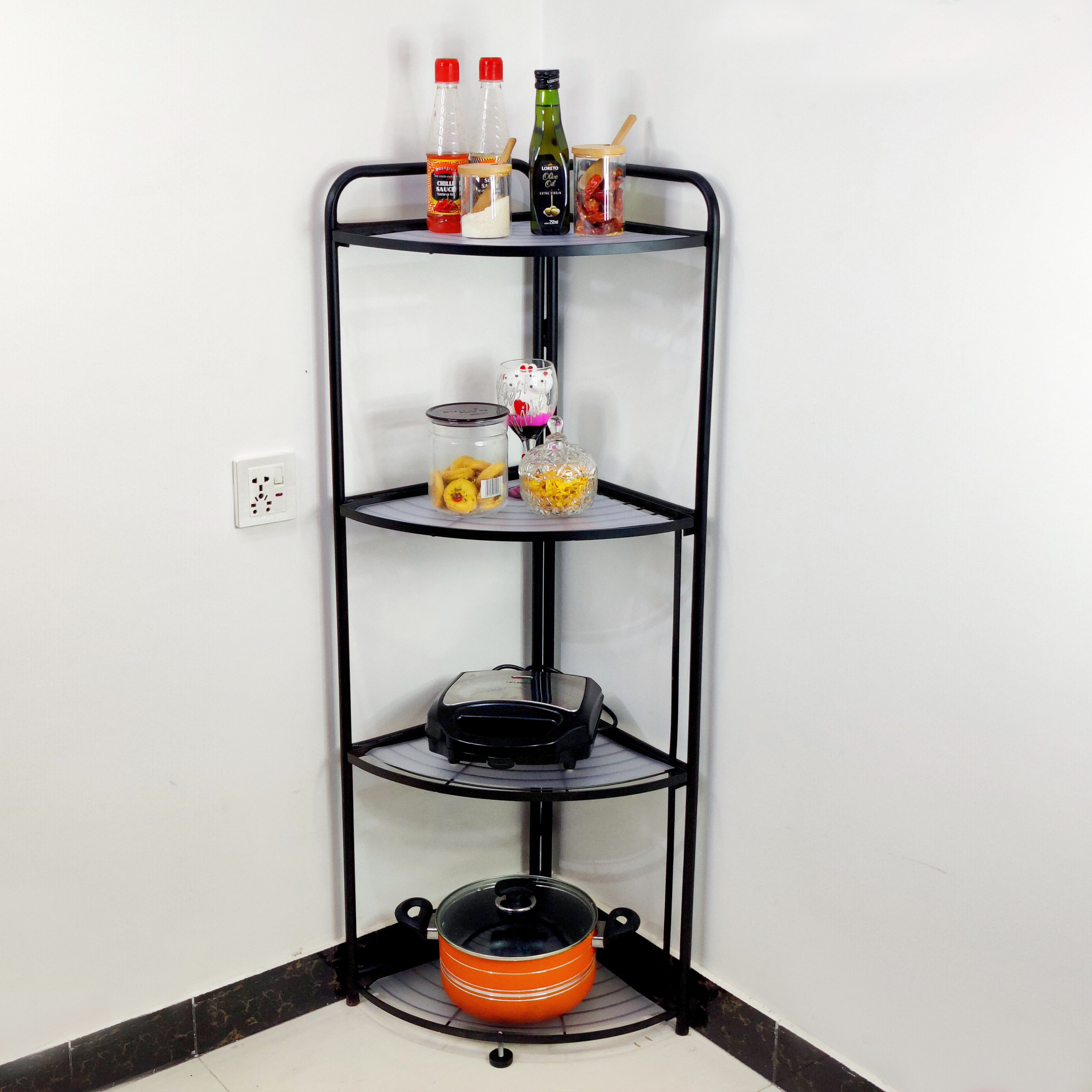 Foldable Corner Shelf with Tripod Base 4 layer