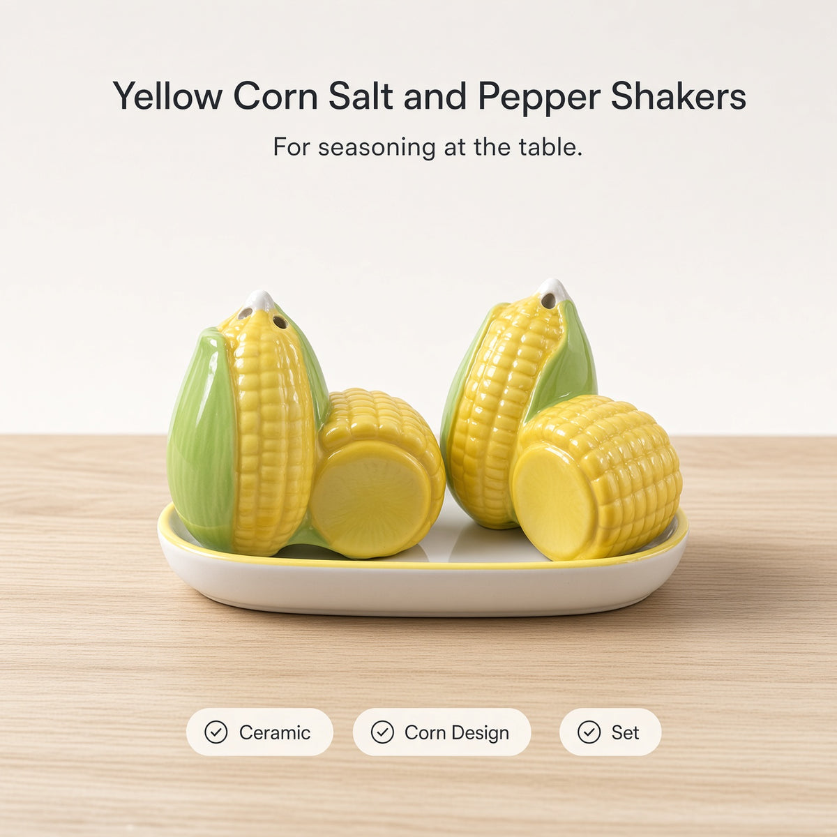 Kitchlux Ceramic Salt and Pepper Shakers - Yellow Corns