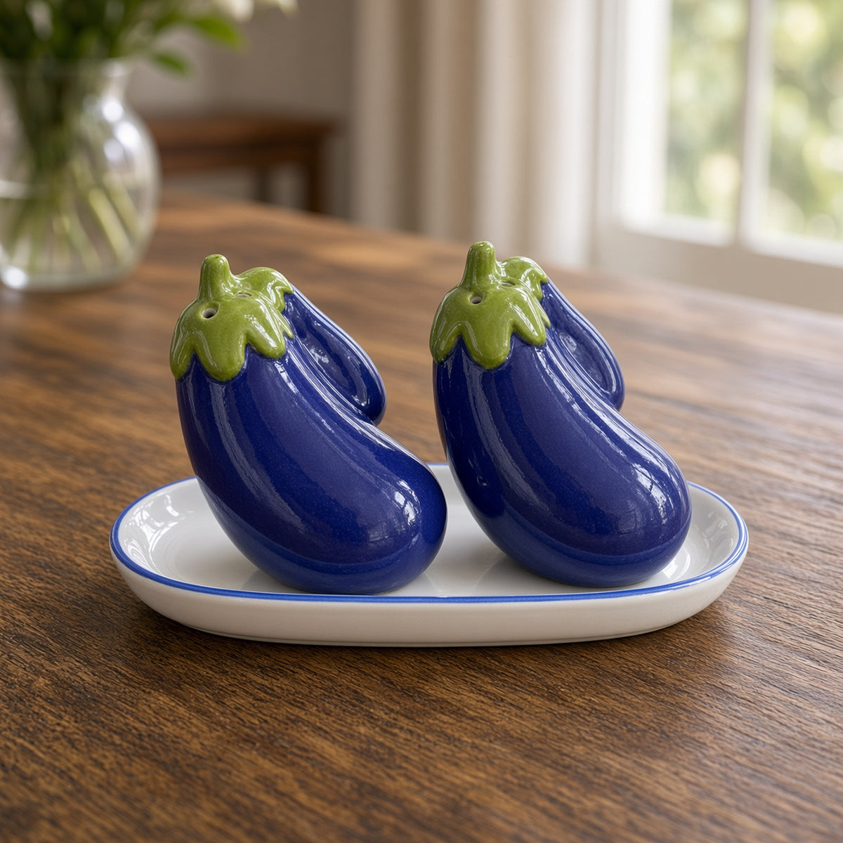 Kitchlux Ceramic Salt and Pepper Shakers - Eggplant Blue