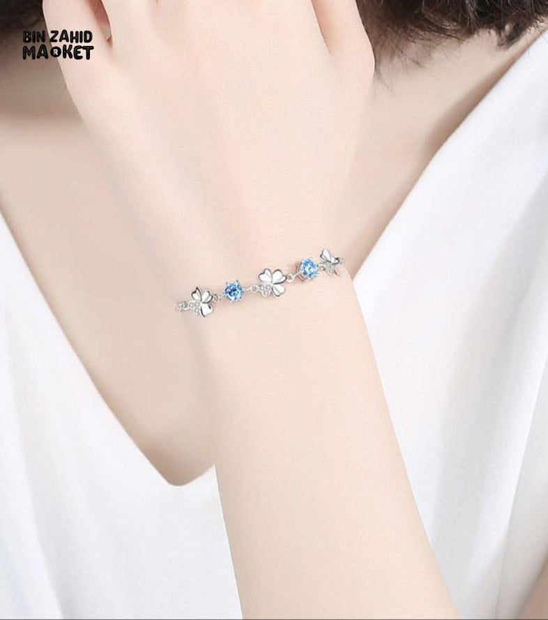 STERLING SILVER ZIRCONIA GOOD LUCK CHARMS BRACELET