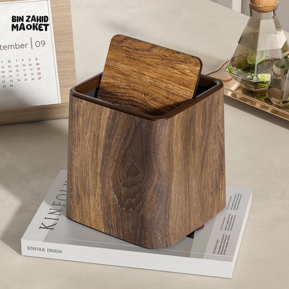 DESKTOP TRASH CAN OFFICE SMALL GARBAGE RETRO WOODEN WASTEBASKET