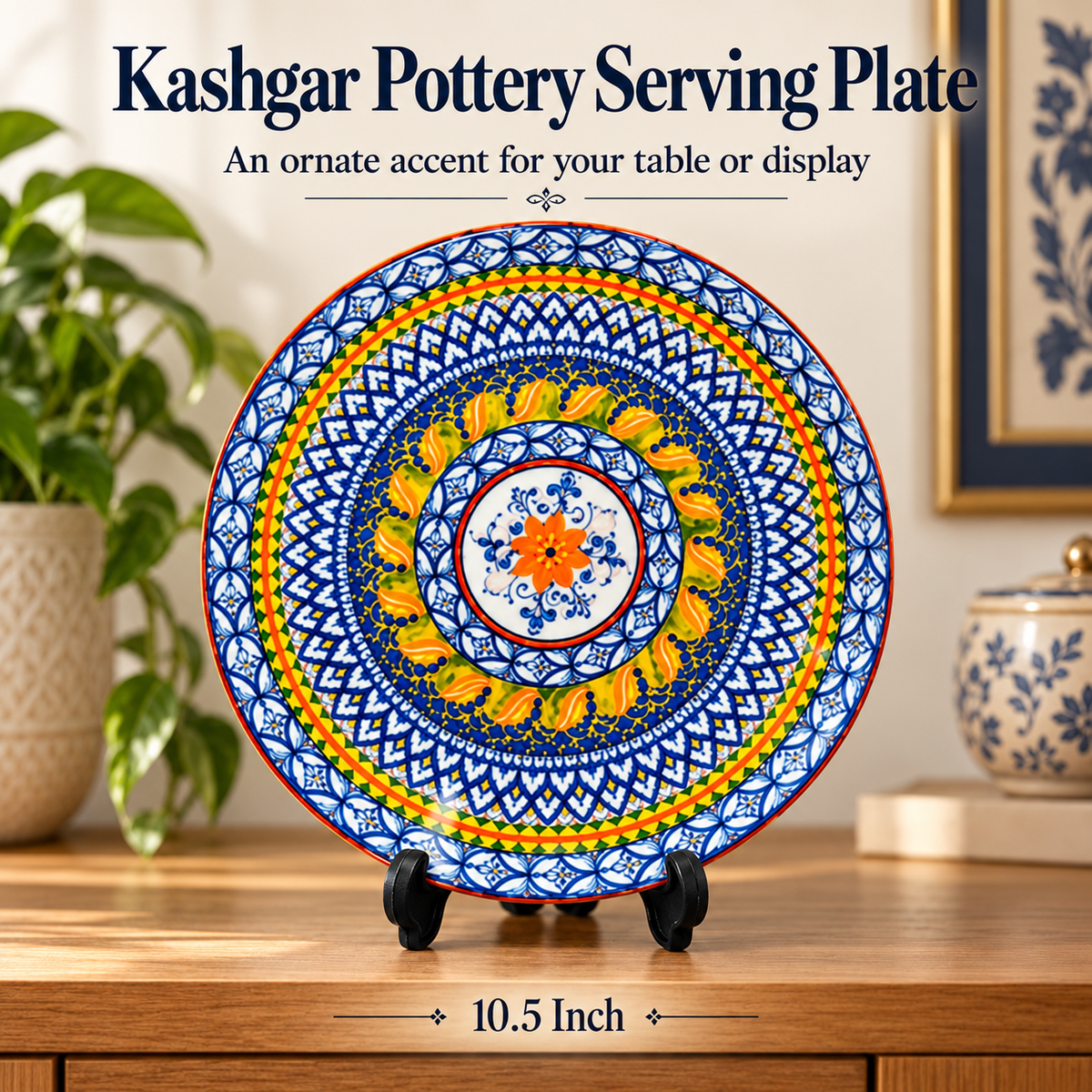 Kashgar Pottery Ceramic Decorative Serving Plate 10.5 Inches