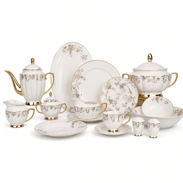 Johnson Bros Inspired Delicate Beige Gold Floral Patterns Bone China Dinner Set