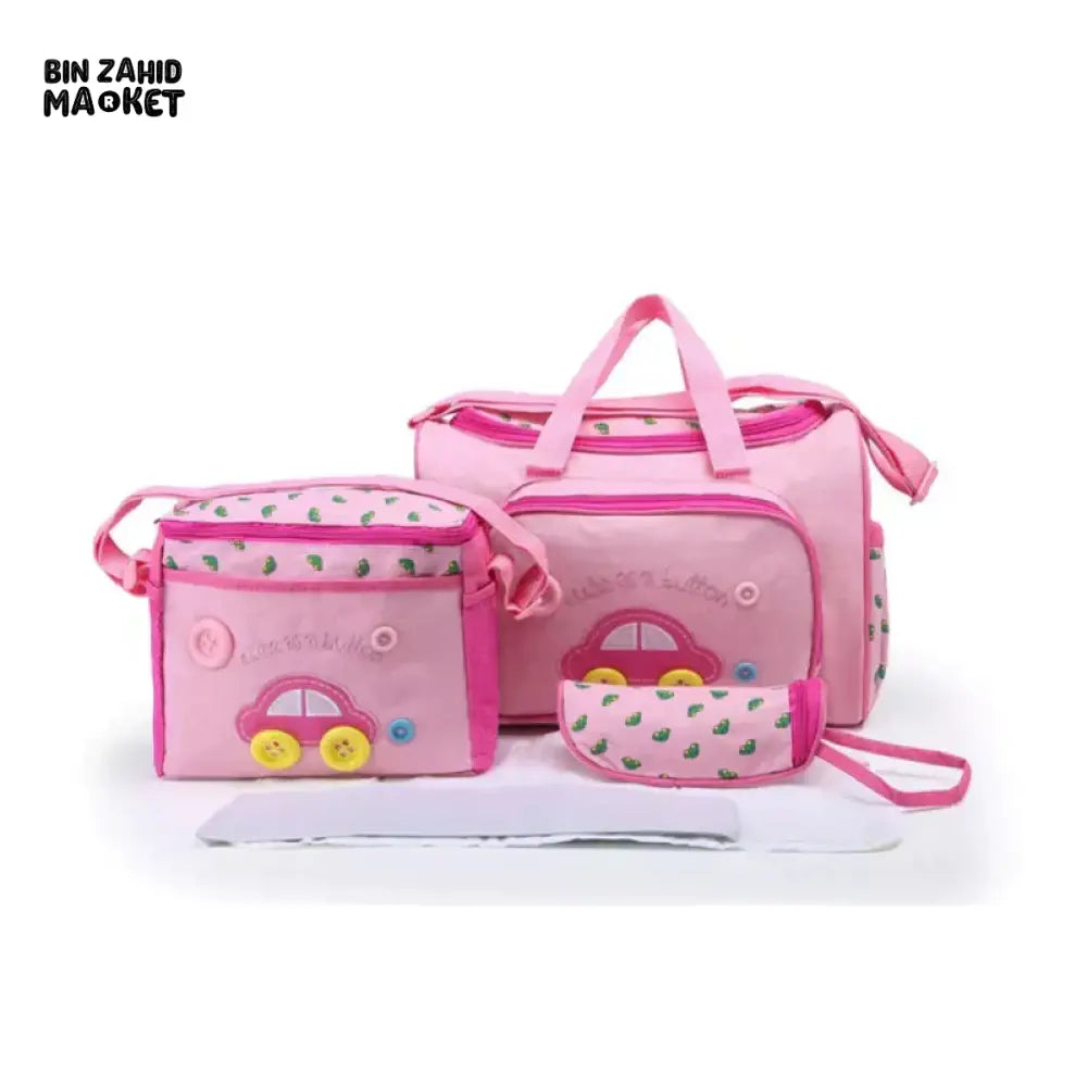 BABY 4-PIECES CAR & BUTTONS DIAPER BAG Pink