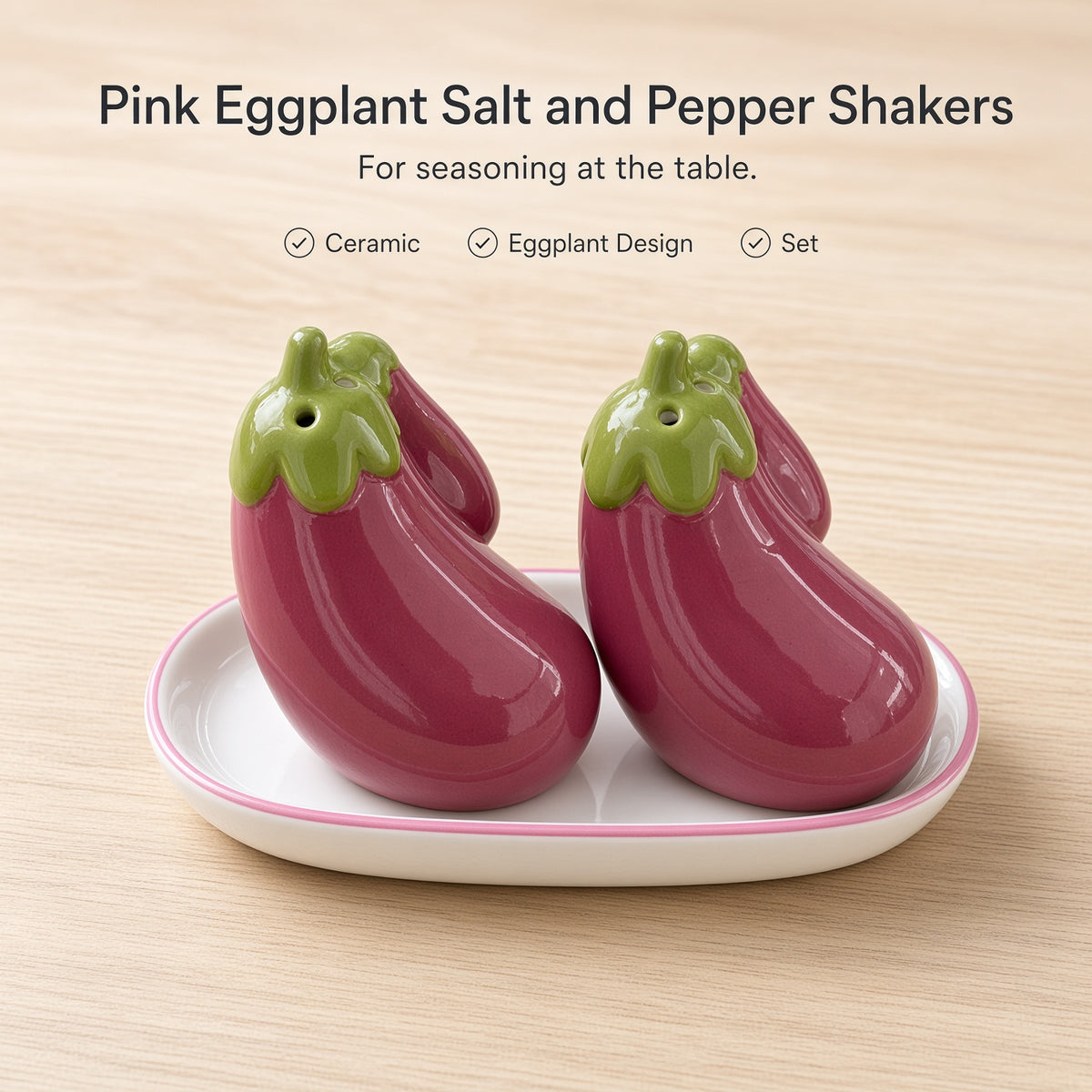 Kitchlux Ceramic Salt and Pepper Shakers - Eggplant Pink