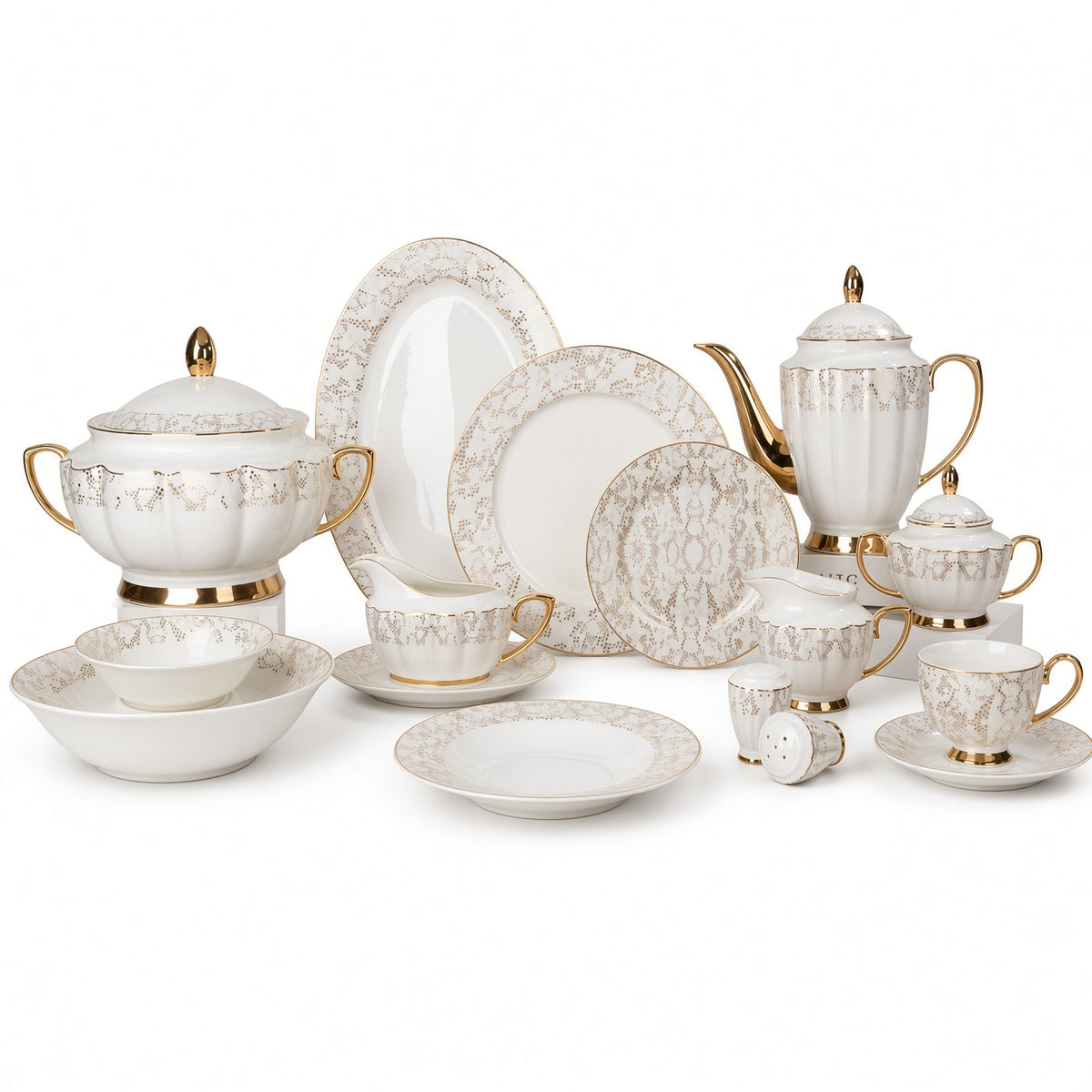 Johnson Bros Inspired Gold Dotted Trims Bone China Dinner Set