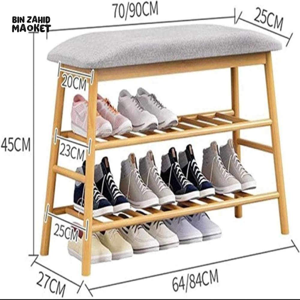 WOODEN SHOE RACK WITH IRONING STAND