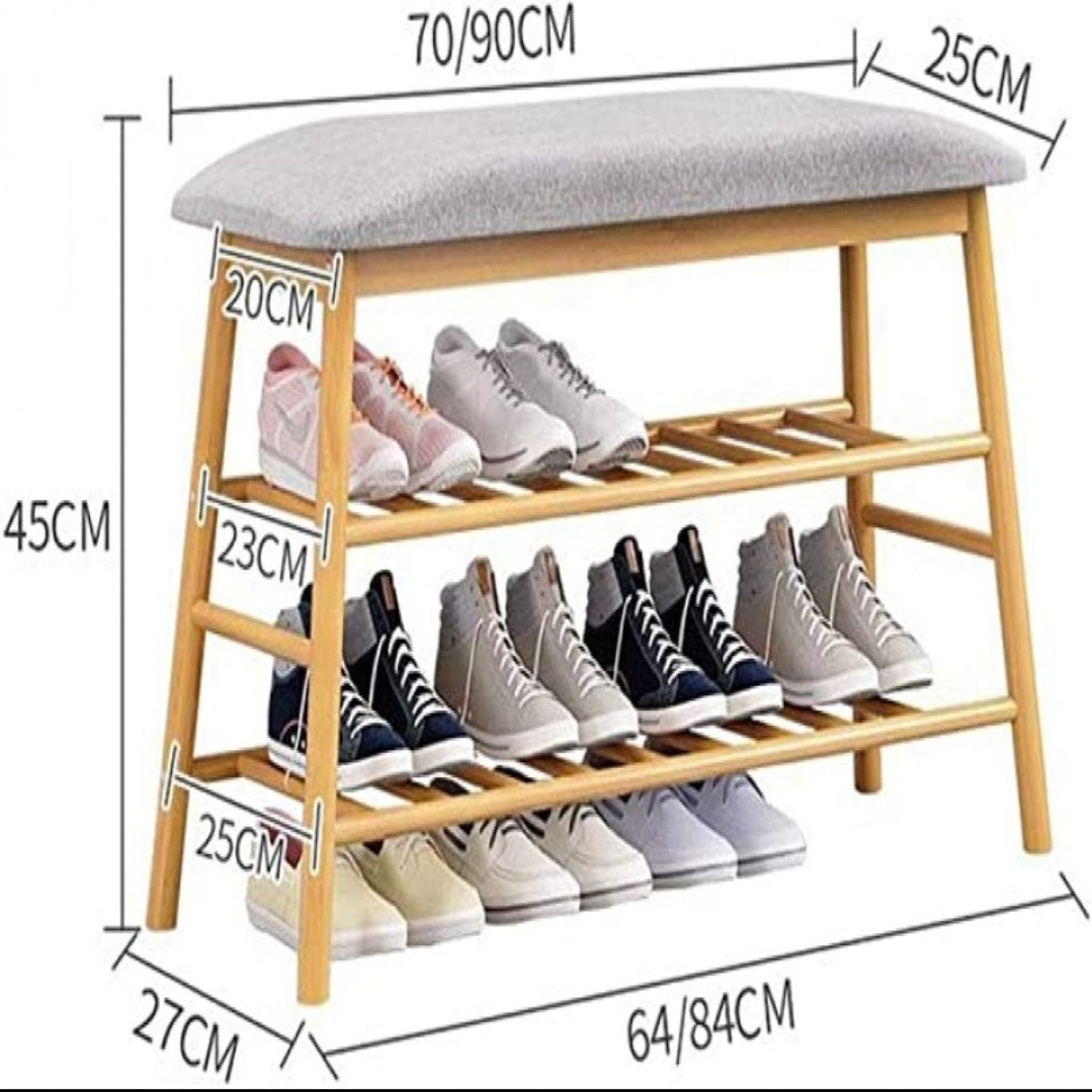 WOODEN SHOE RACK WITH IRONING STAND