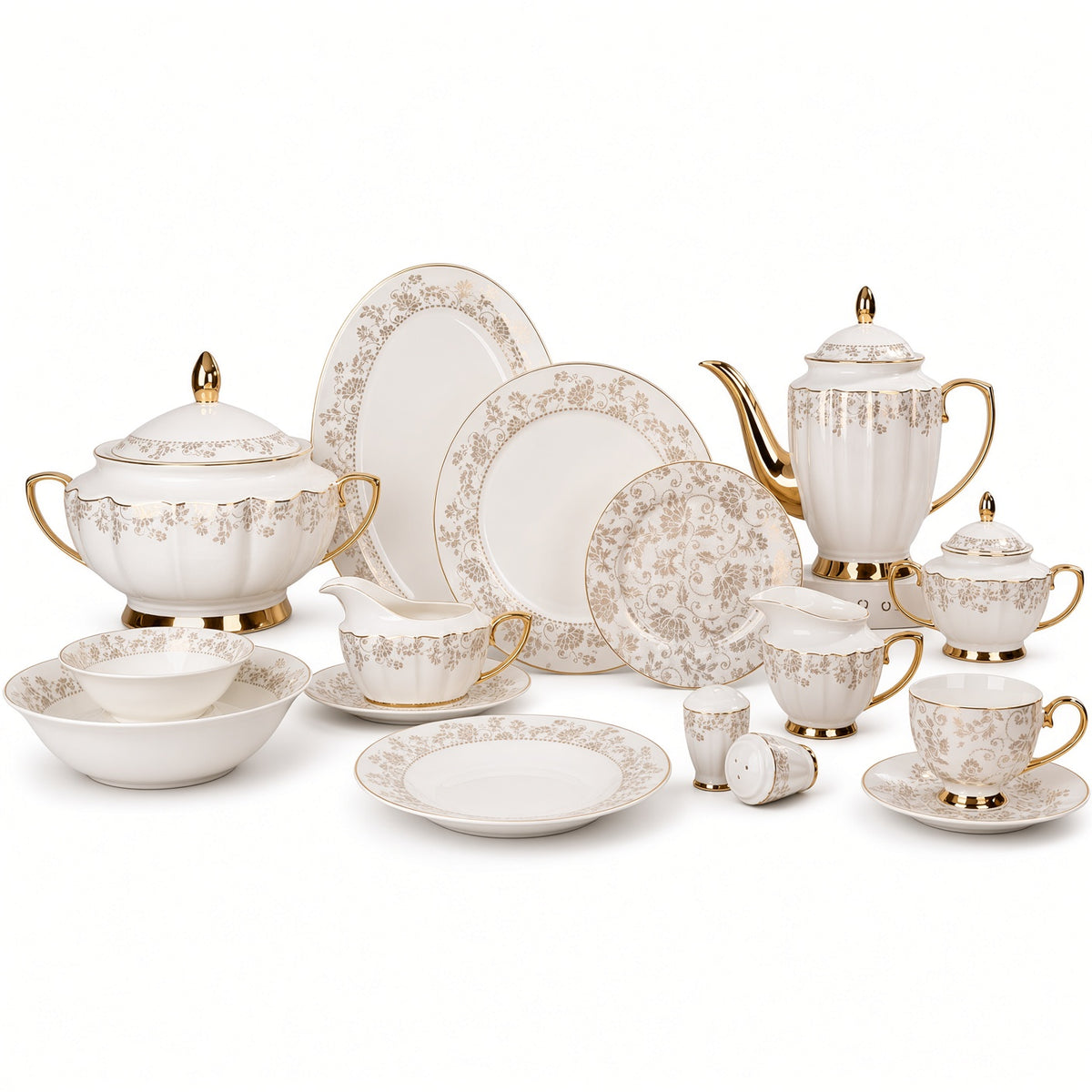 Johnson Bros Inspired Delicate Gold Floral Patterns Bone China Dinner Set