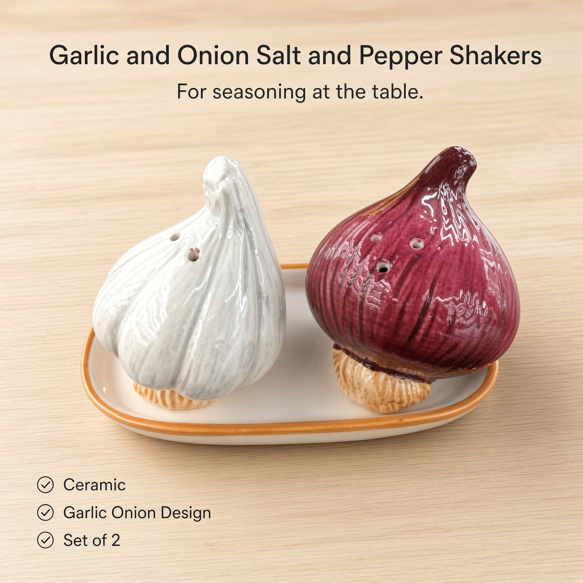 Kitchlux Ceramic Salt and Pepper Shakers - Garlic & Onion