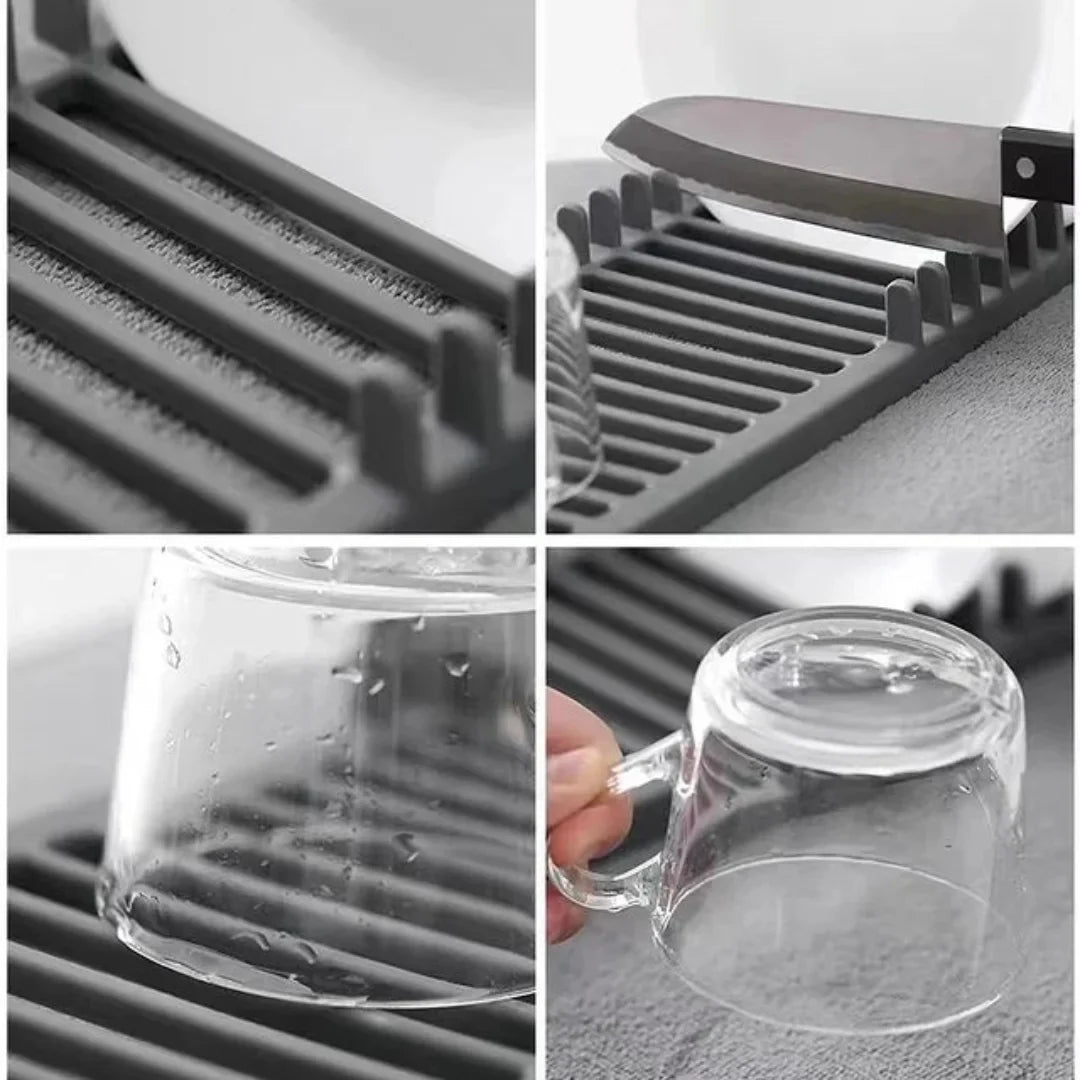 MODERN DISH DRYING RACK WITH MICROFIBRE MAT