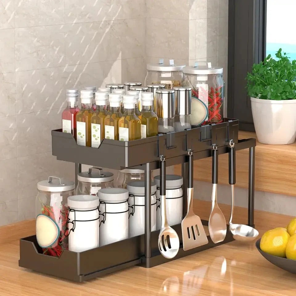 DUAL LAYERS KITCHEN SEASONING STORAGE RACK