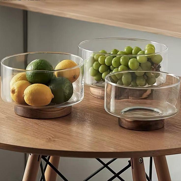 MODERN GLASS BOWL WITH PREMIUM WOODEN BASE