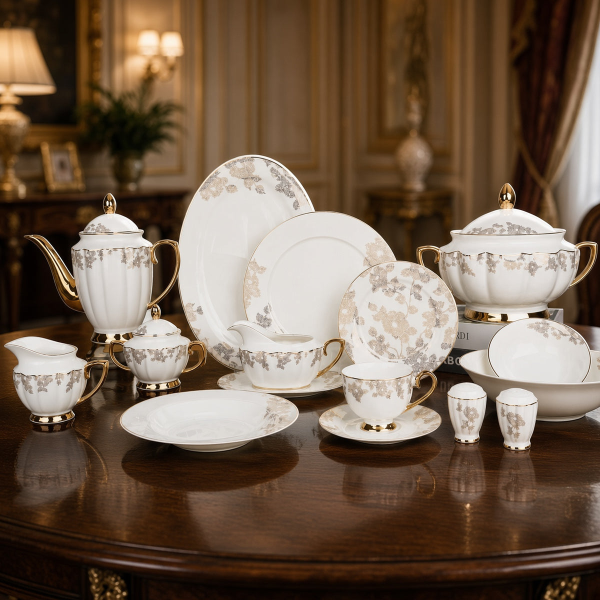 Johnson Bros Inspired Delicate Gold Floral Bone China Dinner Set