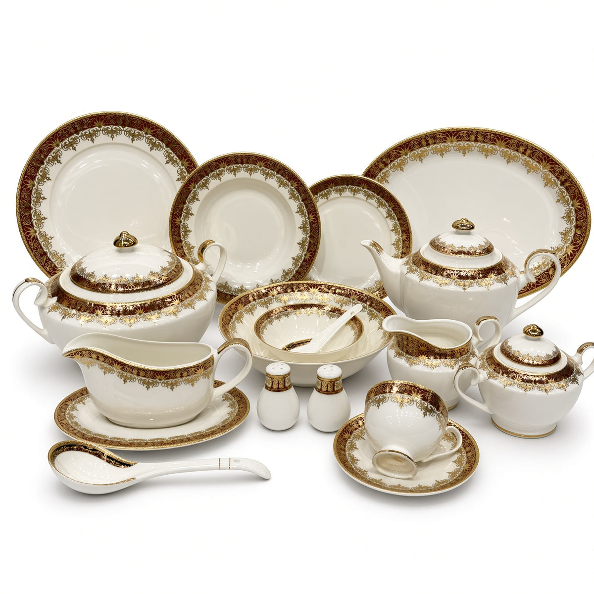 Yamasen Japan Inspired Red Ornate Gold Plated Porcelain Dinner Set